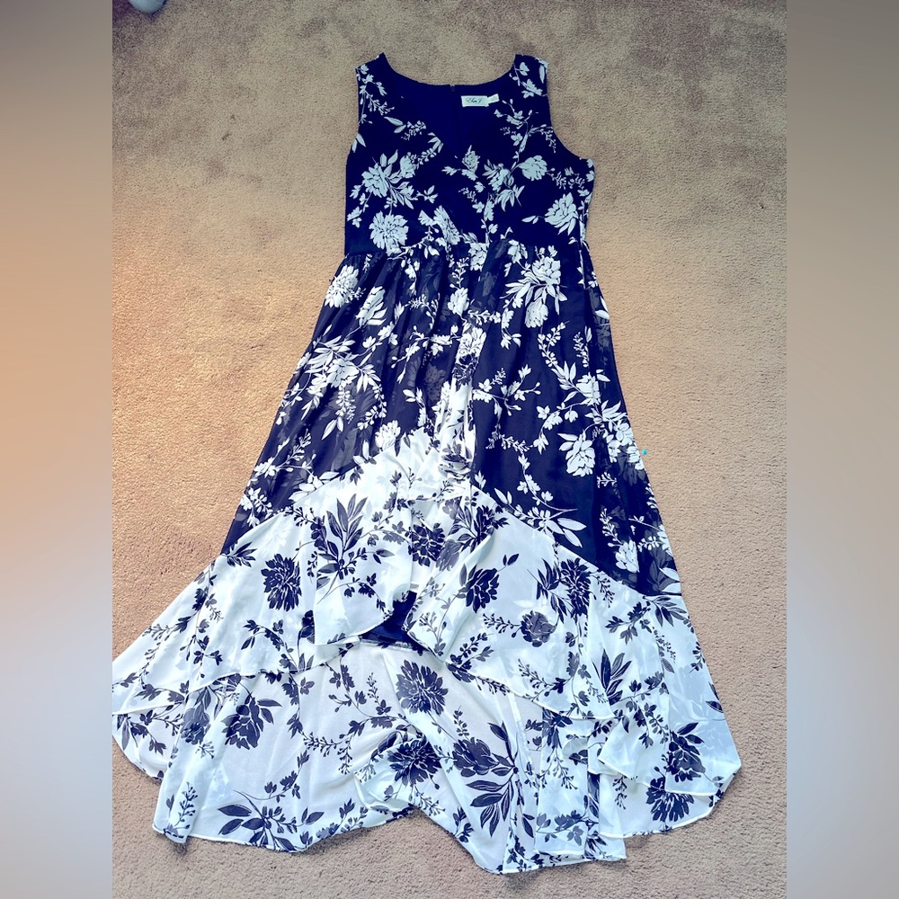 Eliza J Floral Chiffon faux wrap Dress discounted for missing removable belt